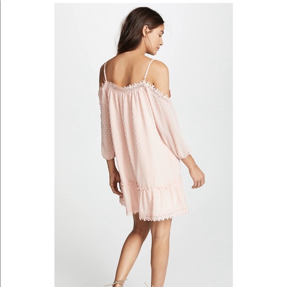Pink cold shoulder tank dress with lace and dots - Picture 2 of 4